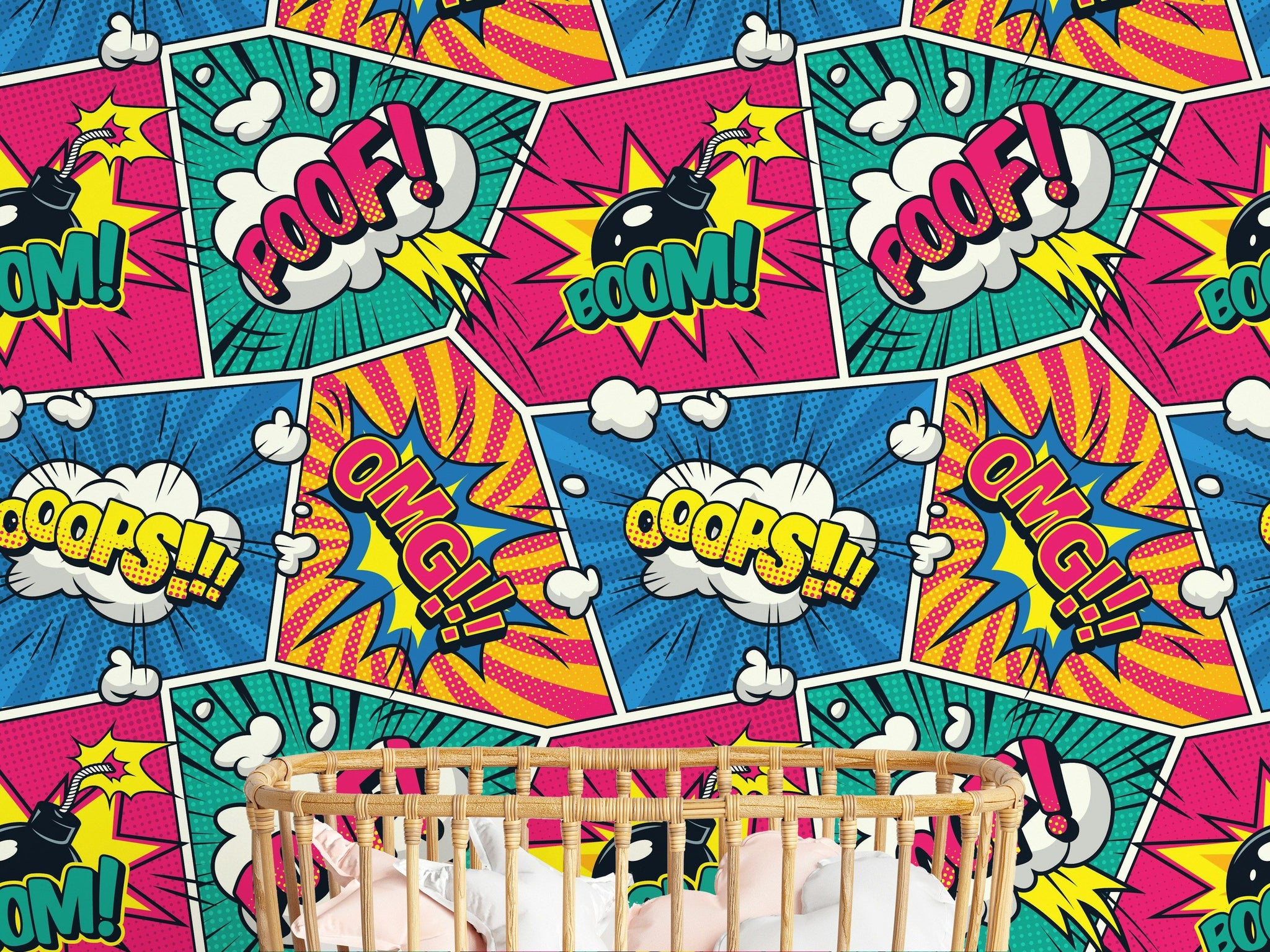 Pop Art Çizgi Roman Duvar Kağıdı Sarı Mavi Genç Odası