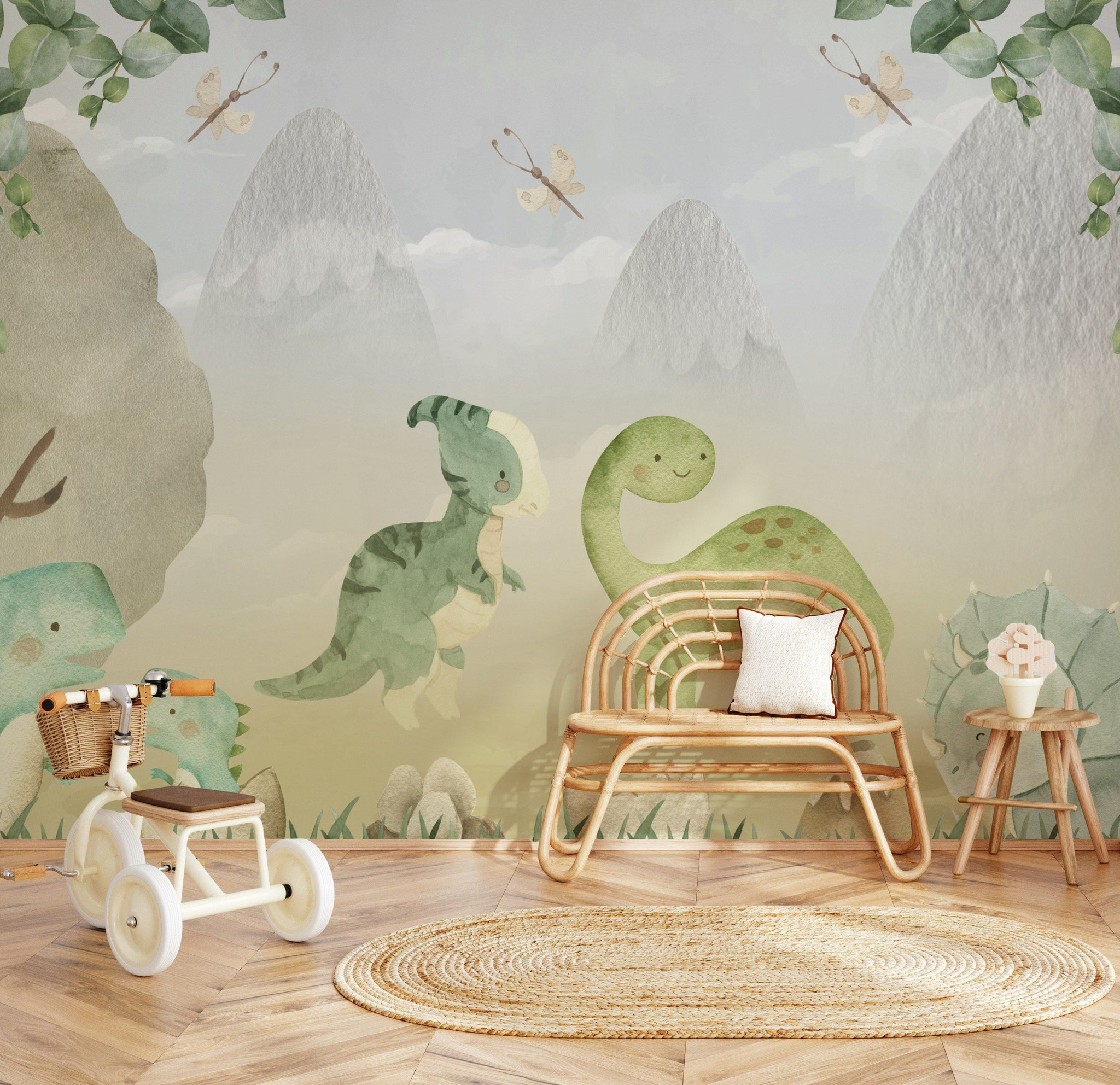 Sevimli Dinozor Poster Duvar Kağıdı Yeşil Pastel Çocuk Odası