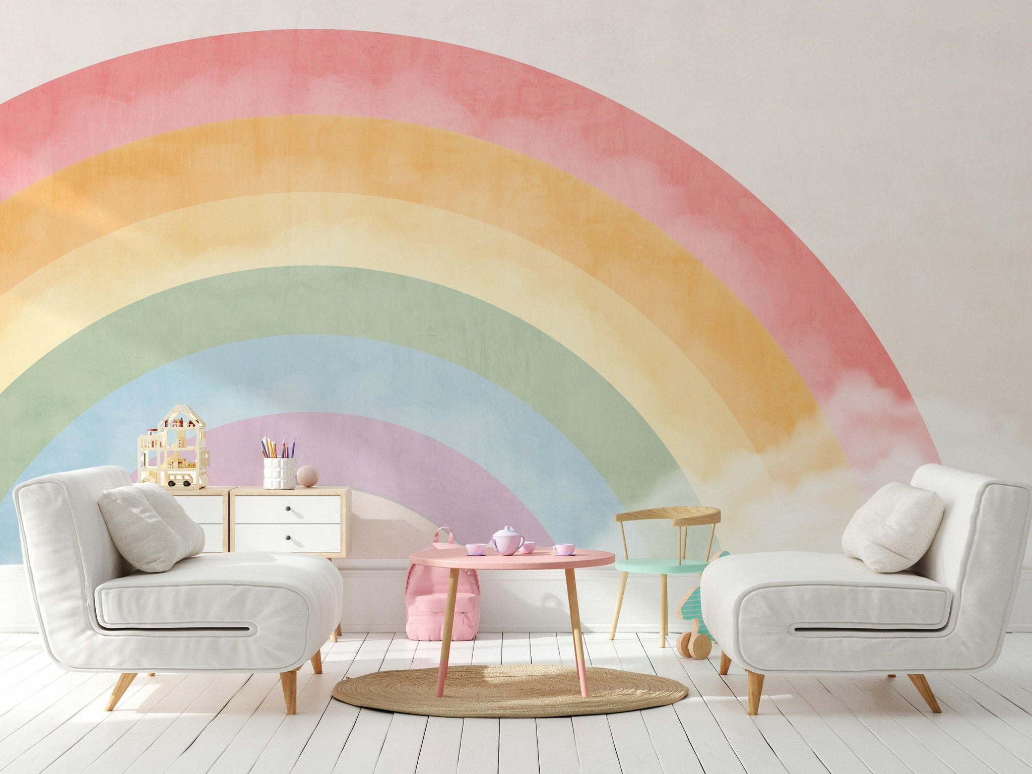 Pastel Gökkuşağı Poster Duvar Kağıdı Çocuk Odası Duvar Dekoru