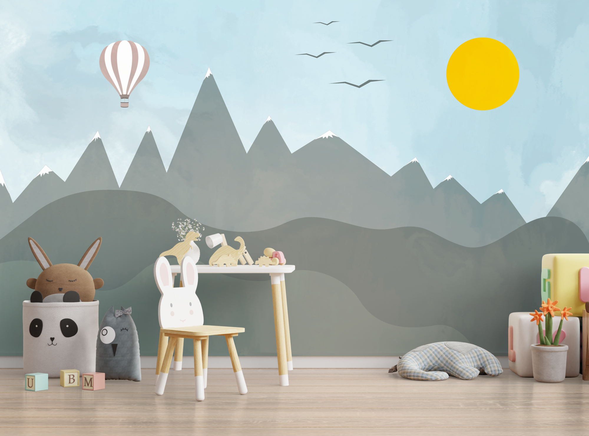 Dağ Manzaralı Poster Duvar Kağıdı Pastel Çocuk Odası Desen