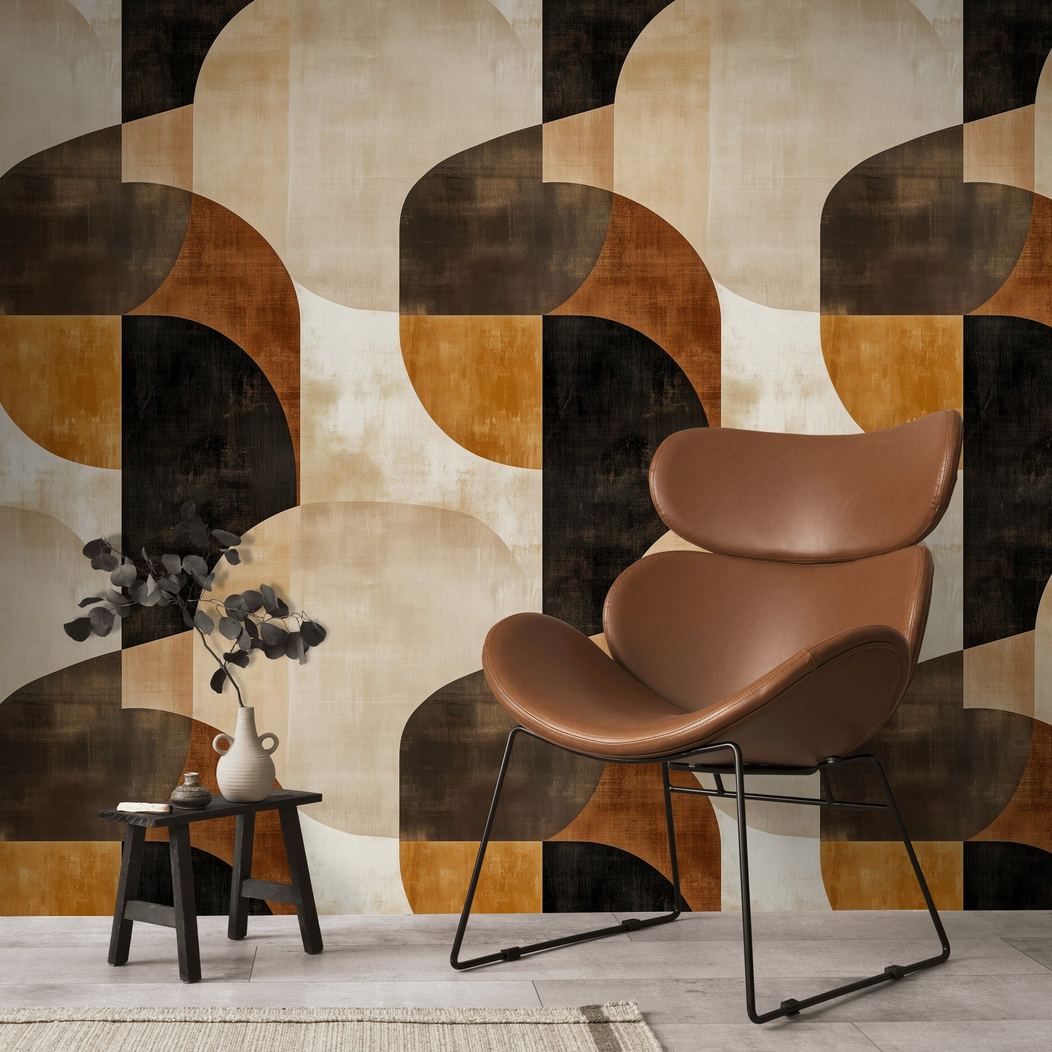 Soyut Geometrik Duvar Kağıdı Siyah Kahverengi Salon Dekoru
