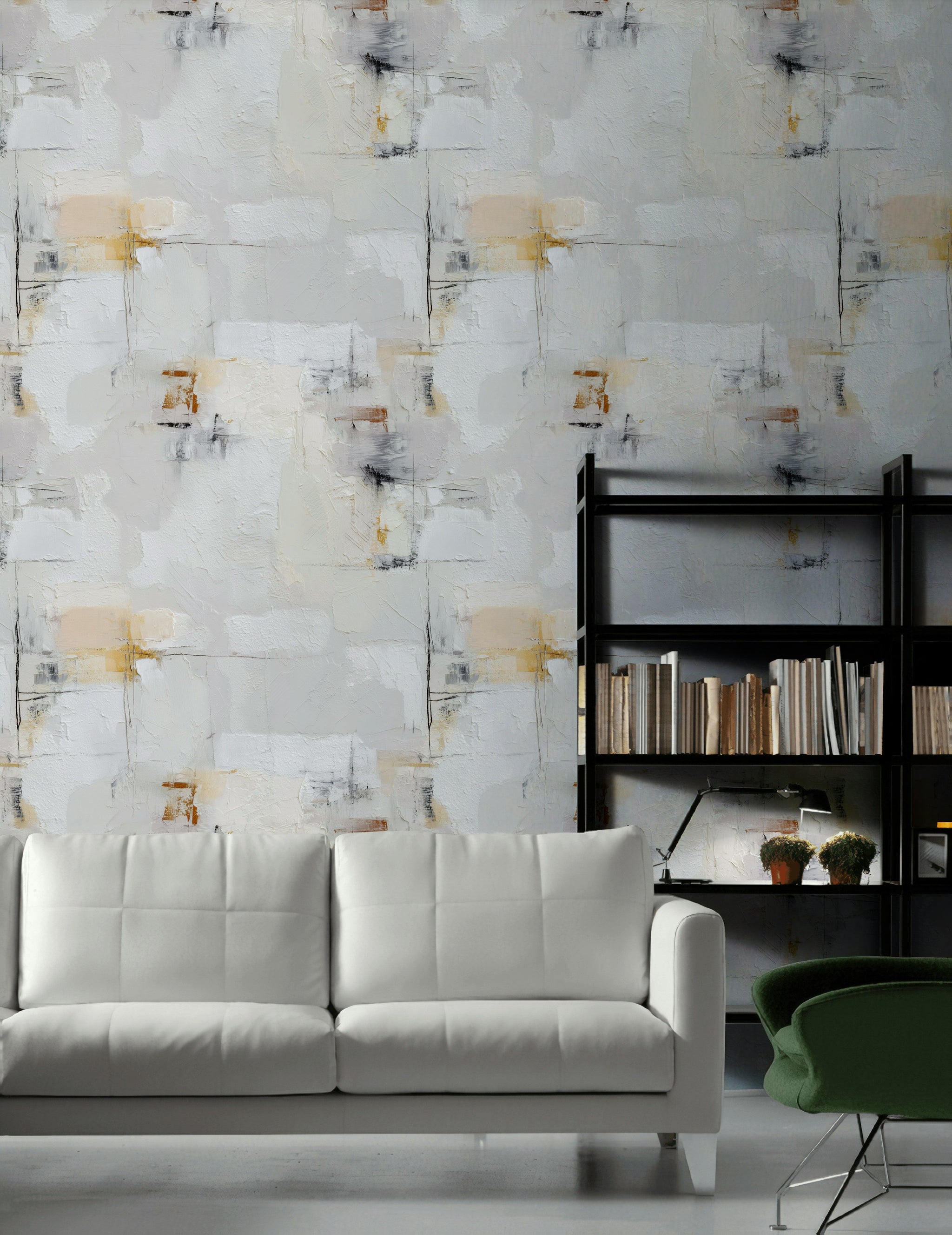 Soyut Desenli Duvar Kağıdı Krem Bej Modern Salon