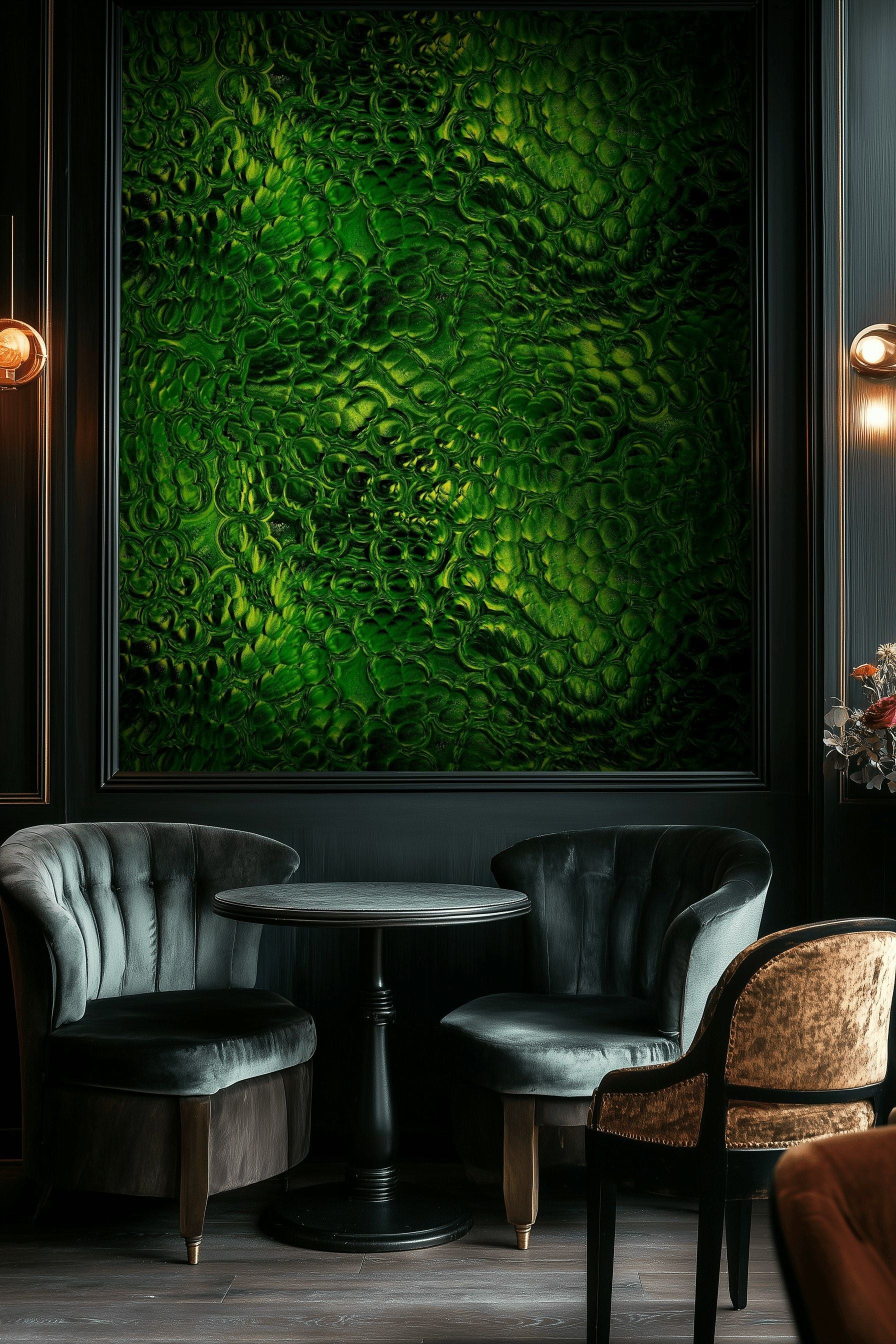 Yeşil Kabartma Desenli Duvar Kağıdı Modern Salon