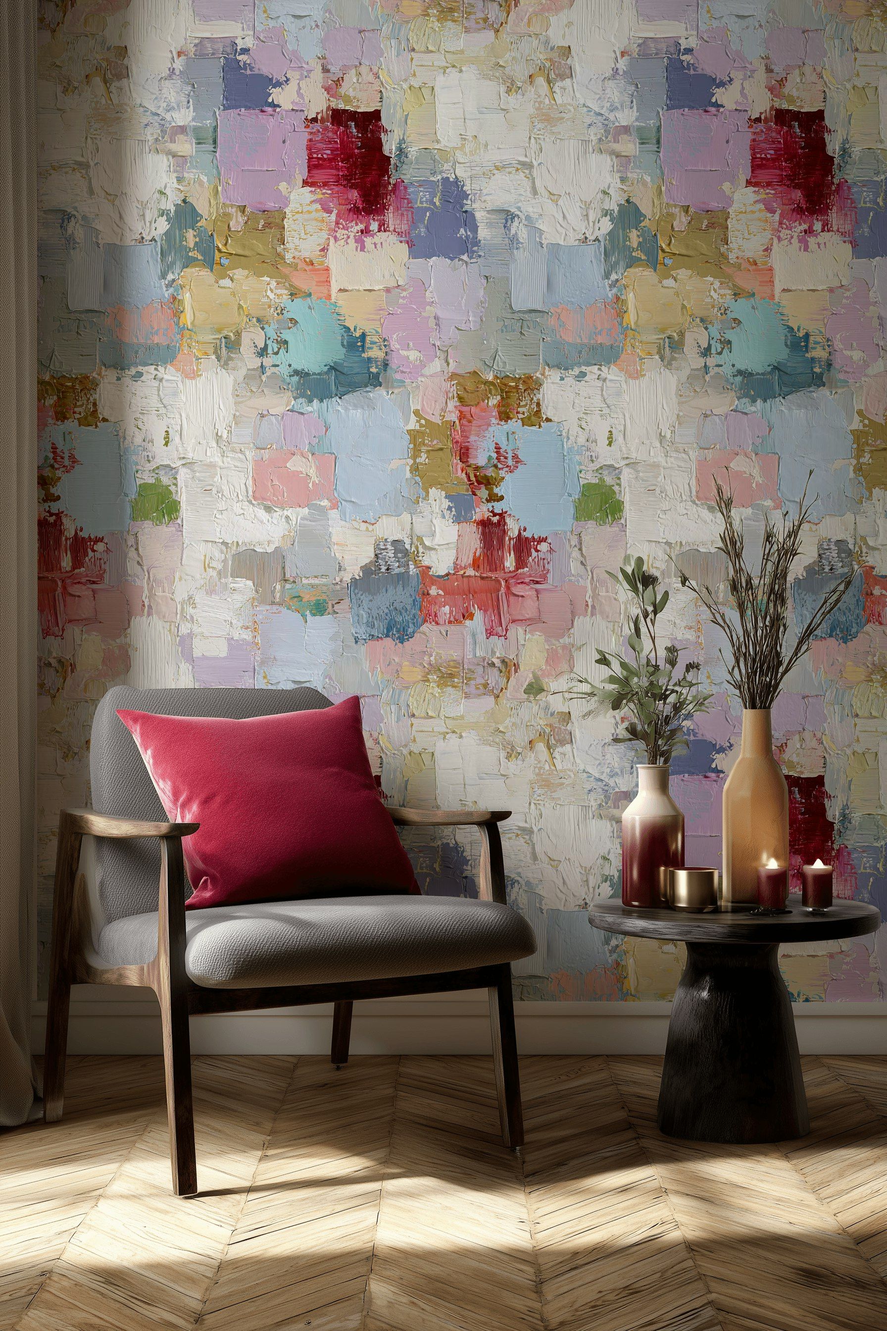 Renkli Soyut Desenli Duvar Kağıdı Modern Salon
