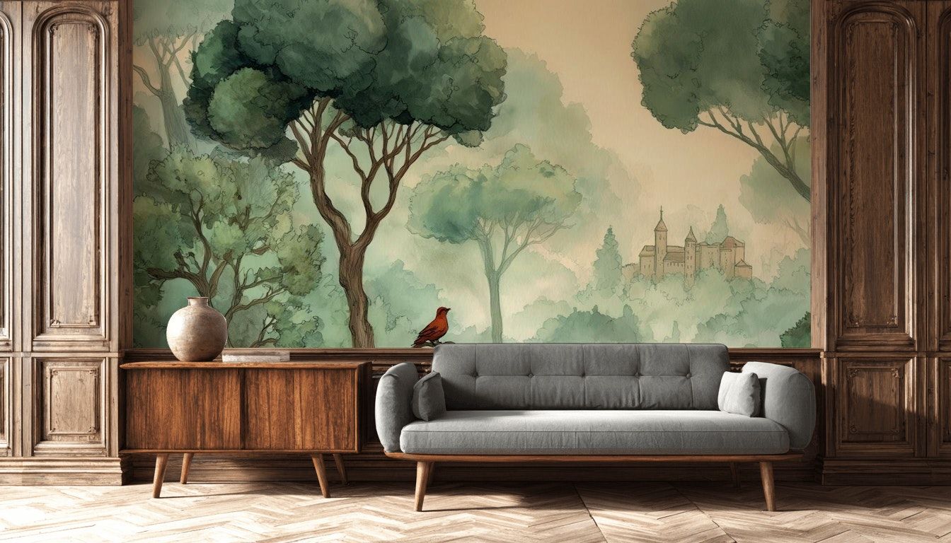 Sisli Orman Manzaralı Poster Duvar Kağıdı Yeşil Salon