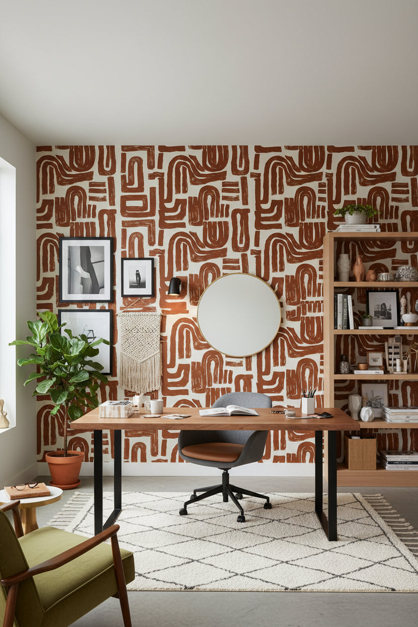 Soyut Geometrik Duvar Kağıdı Kiremit Renkli Salon Duvarı