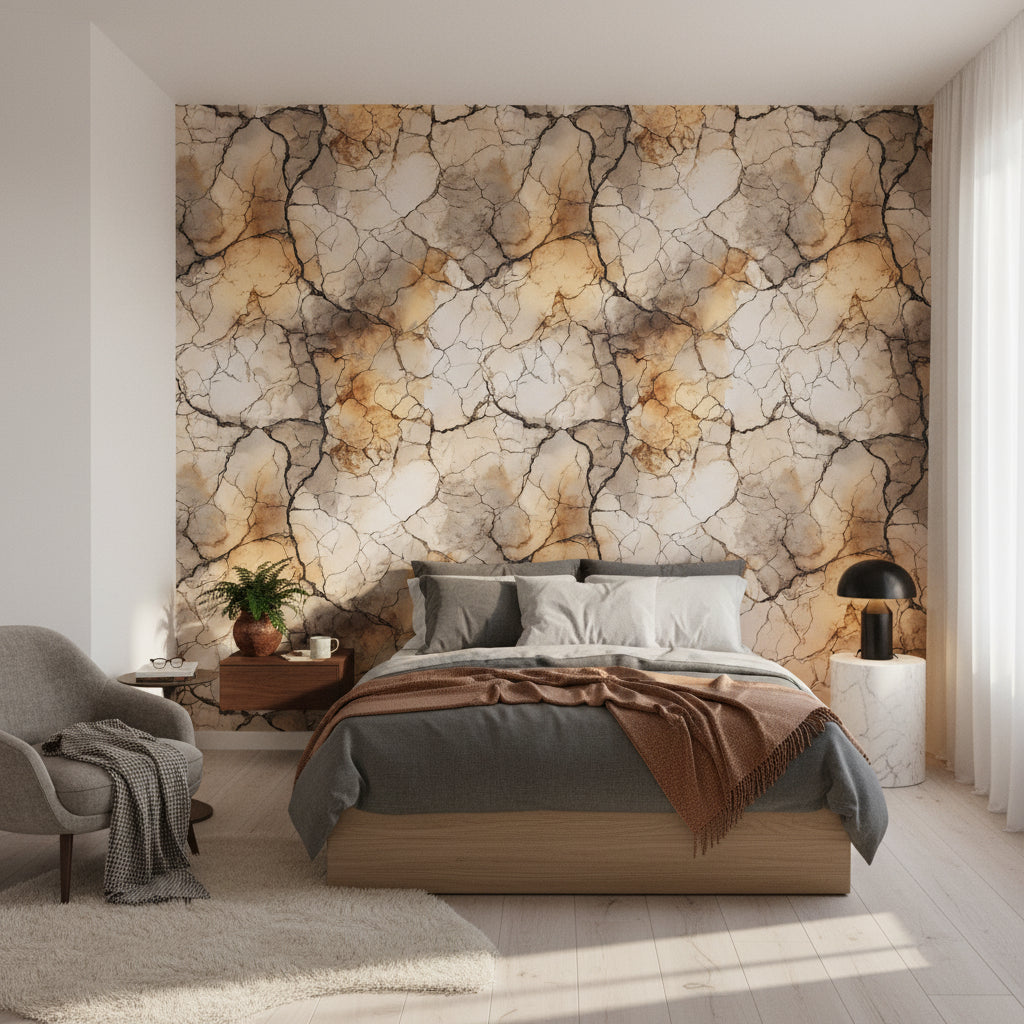 Bej Mermer Desenli Duvar Kağıdı Modern Banyo Duvar Dekoru