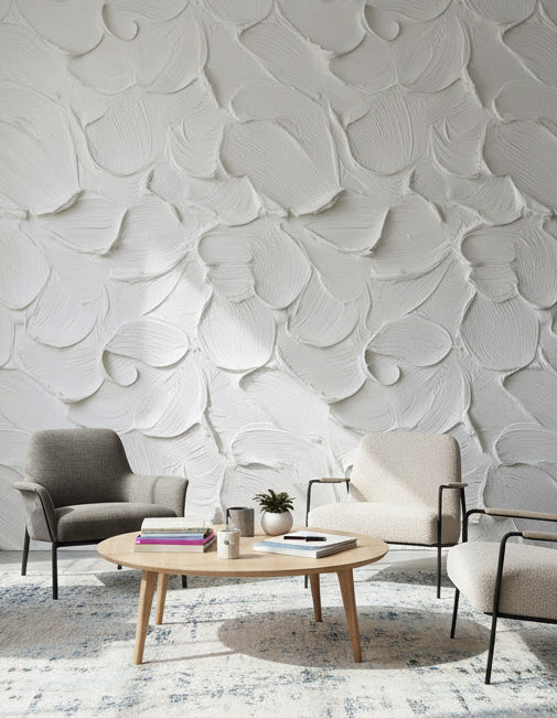 Kabartma desenli Duvar Kağıdı Krem Modern Yatak Odası