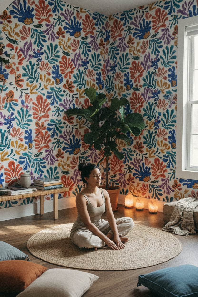 Renkli Yaprak Desenli Duvar Kağıdı Modern Salon Dekoru