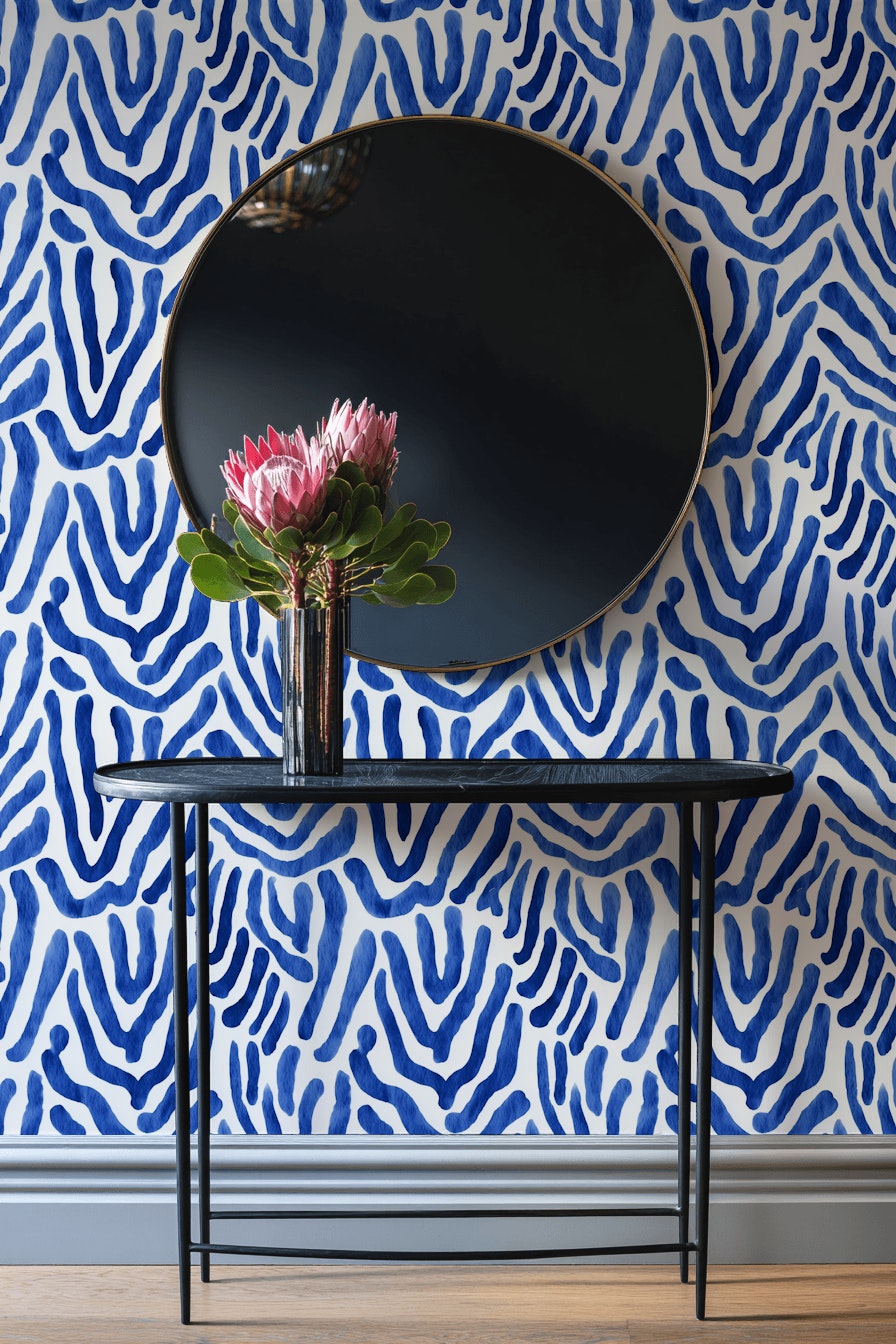 Mavi Zebra Desenli Duvar Kağıdı Modern Salon Dekoru