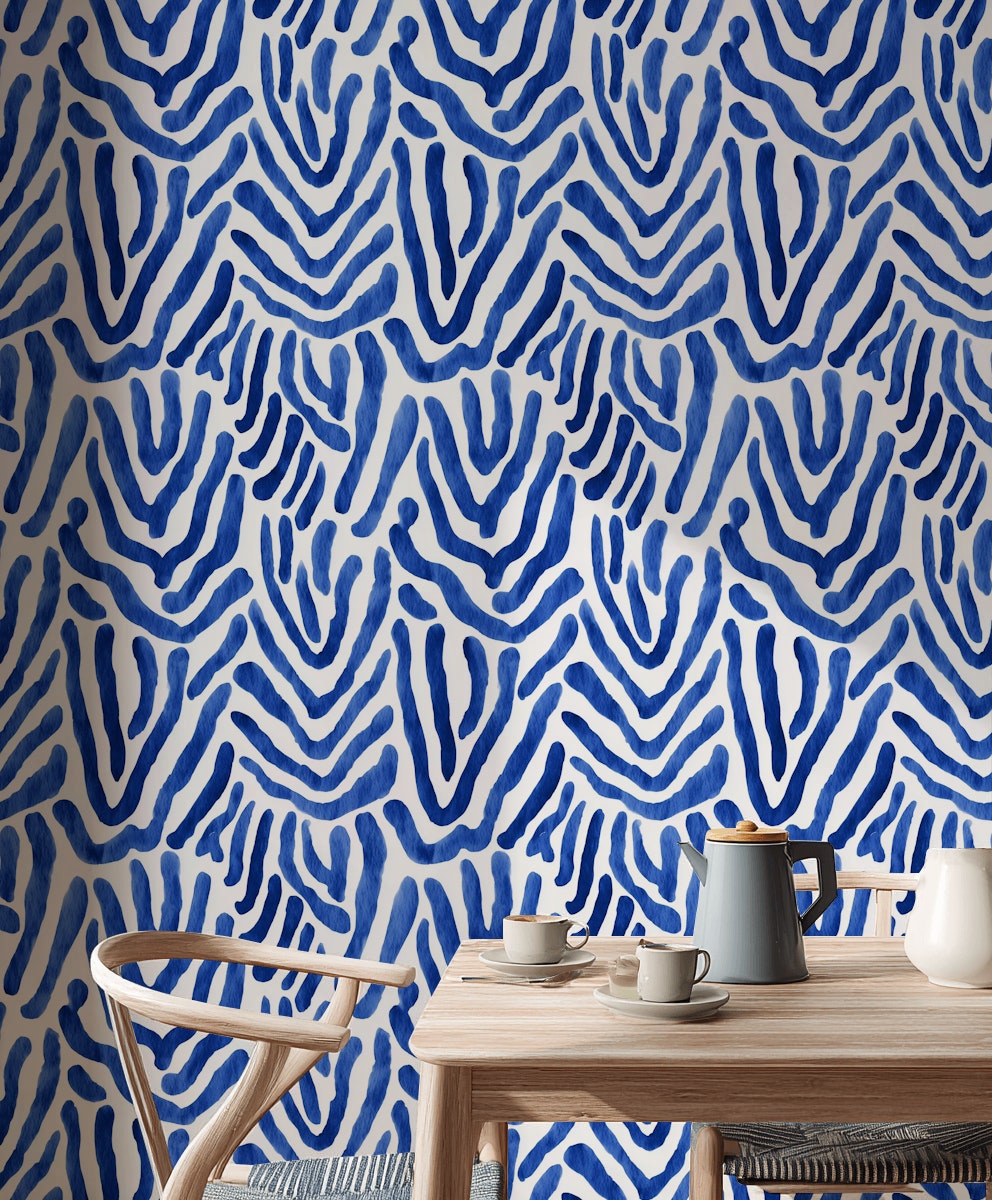 Mavi Zebra Desenli Duvar Kağıdı Modern Salon Dekoru