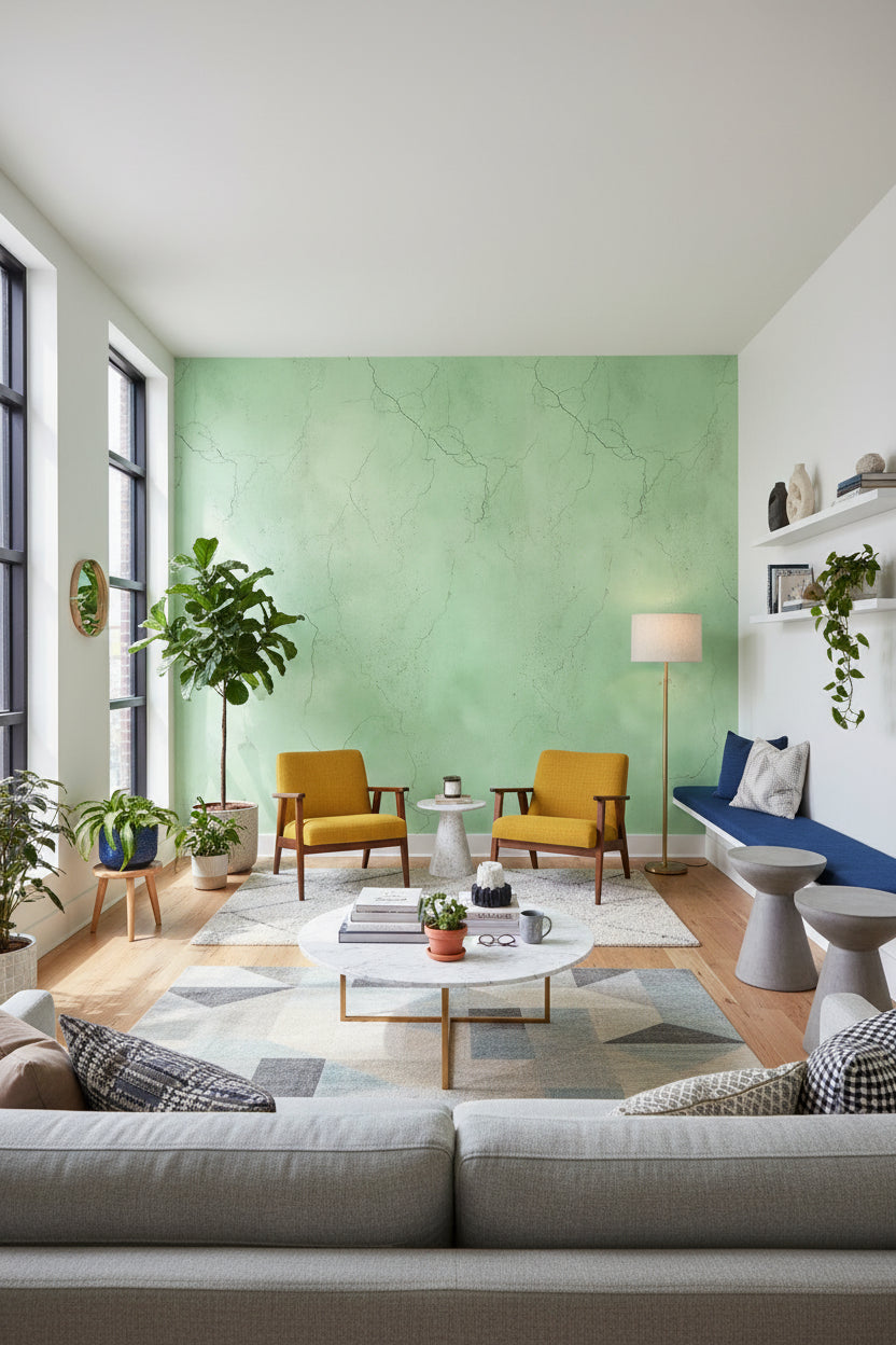 Yeşil Mermer Desenli Duvar Kağıdı Modern Salon Duvar Dekoru
