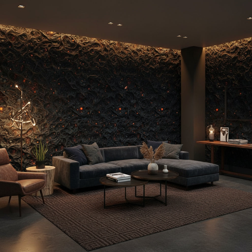 Soyut Desenli Duvar Kağıdı Siyah Altın Modern Salon