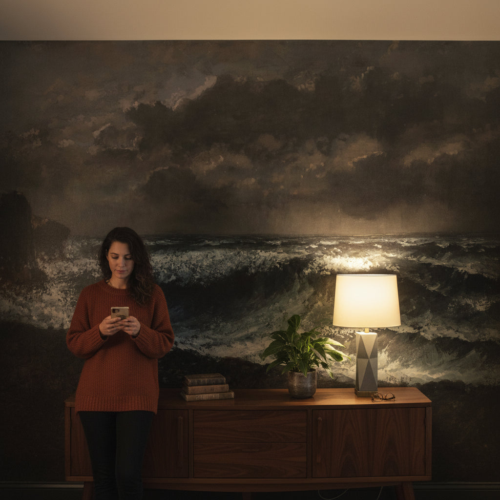 Fırtınalı Deniz Manzaralı Poster Duvar Kağıdı Koyu Ton Salon