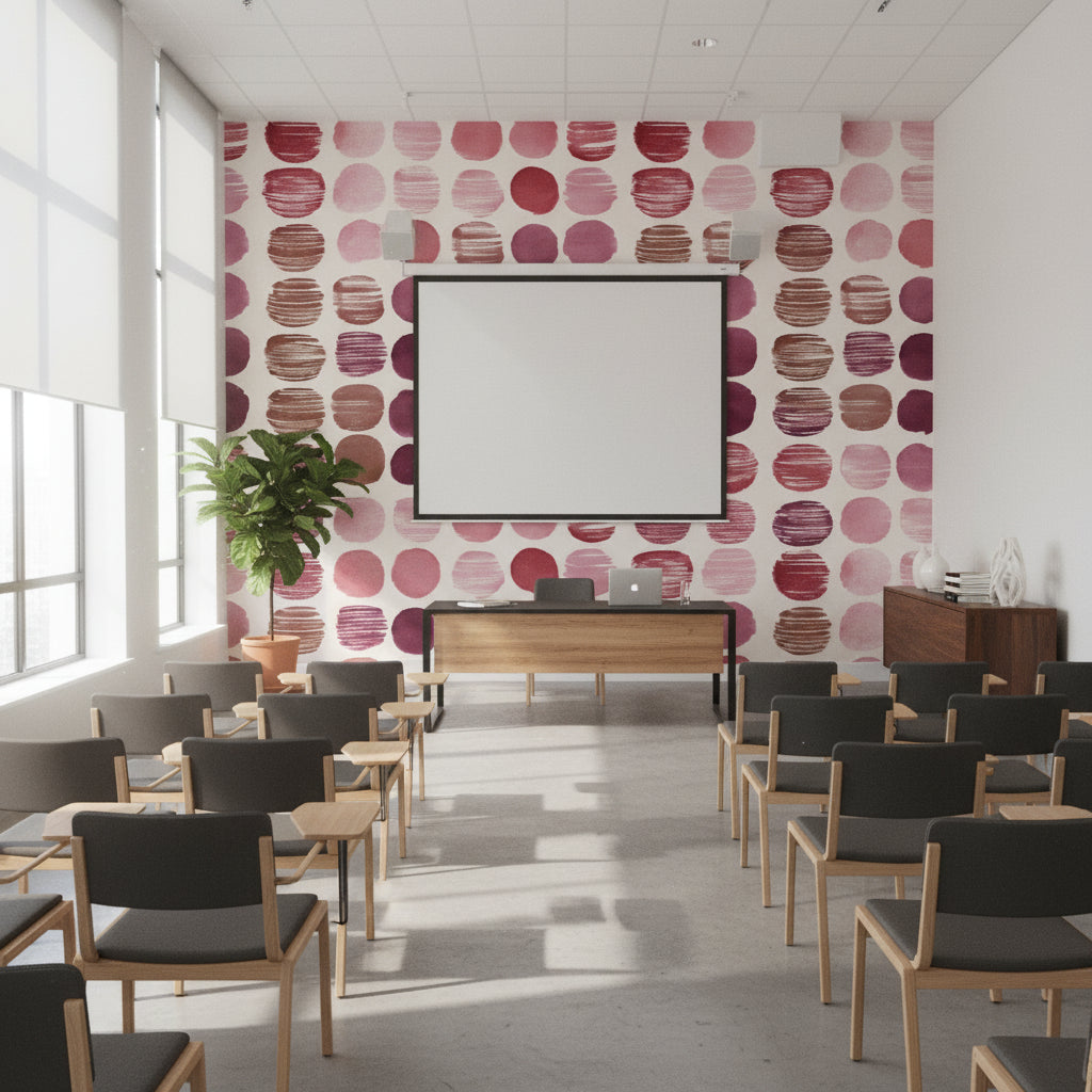 Soyut Noktalı Duvar Kağıdı Pembe Bordo Salon