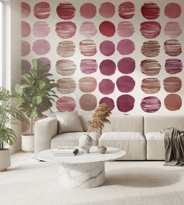 Soyut Noktalı Duvar Kağıdı Pembe Bordo Salon