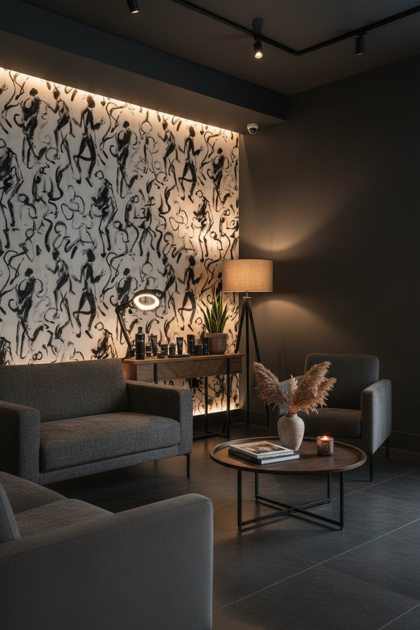 Soyut Figürlü Duvar Kağıdı Siyah Beyaz Salon