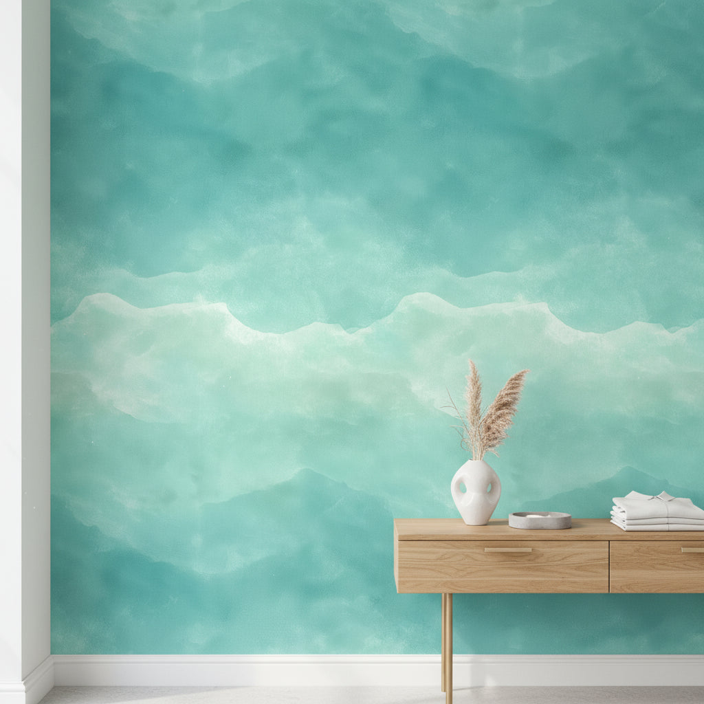 Turkuaz Suluboya Bulutlu Poster Duvar Kağıdı Modern Salon