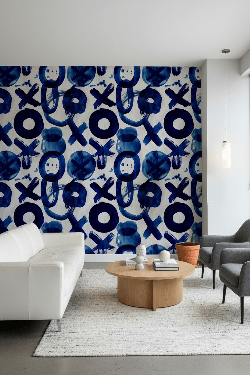 Mavi Soyut Geometrik Duvar Kağıdı Modern Salon Duvarı