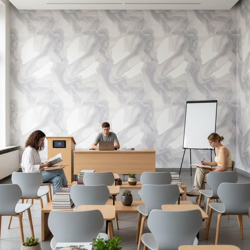 Soyut Duman Efektli Duvar Kağıdı Gri Tonlu Modern Salon