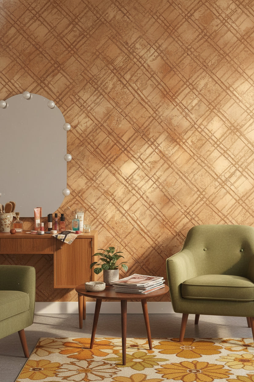 Kahverengi Çapraz Çizgili Duvar Kağıdı Geometrik Salon Dekoru