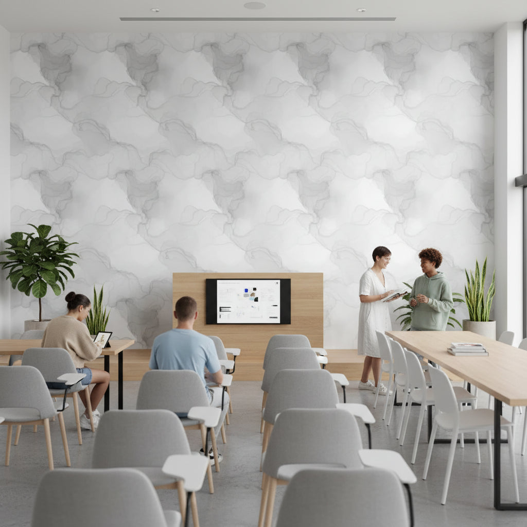 Gri Bulut Efektli Duvar Kağıdı Modern Minimal Salon