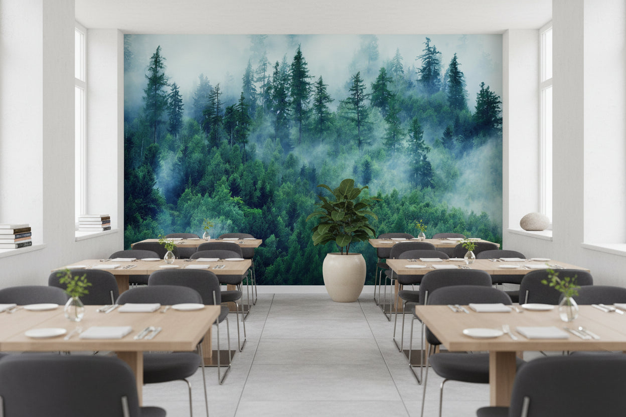 Sisli Orman Manzaralı Poster Duvar Kağıdı Yeşil Salon