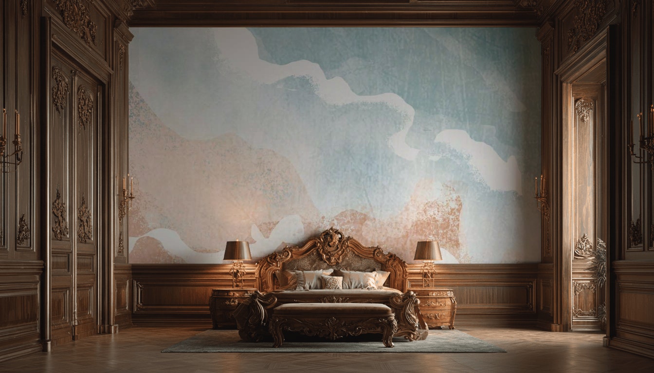 Soyut Pastel Desenli Poster Duvar Kağıdı Mavi Bej Salon