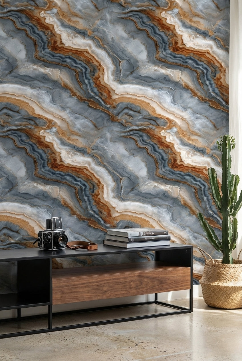 Mermer Desen Duvar Kağıdı Gri ve Kahverengi Modern