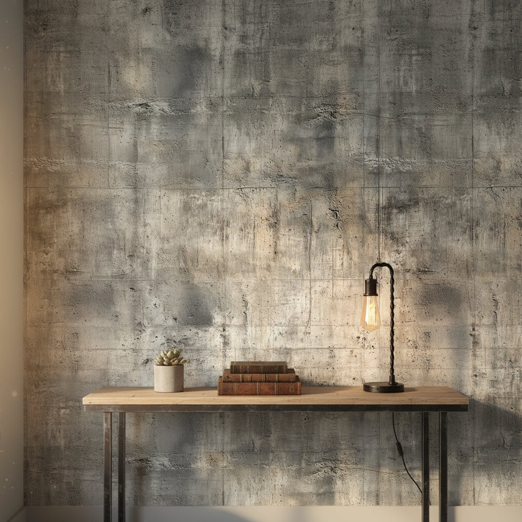 Beton Desenli Duvar Kağıdı Gri Endüstriyel Modern Salon