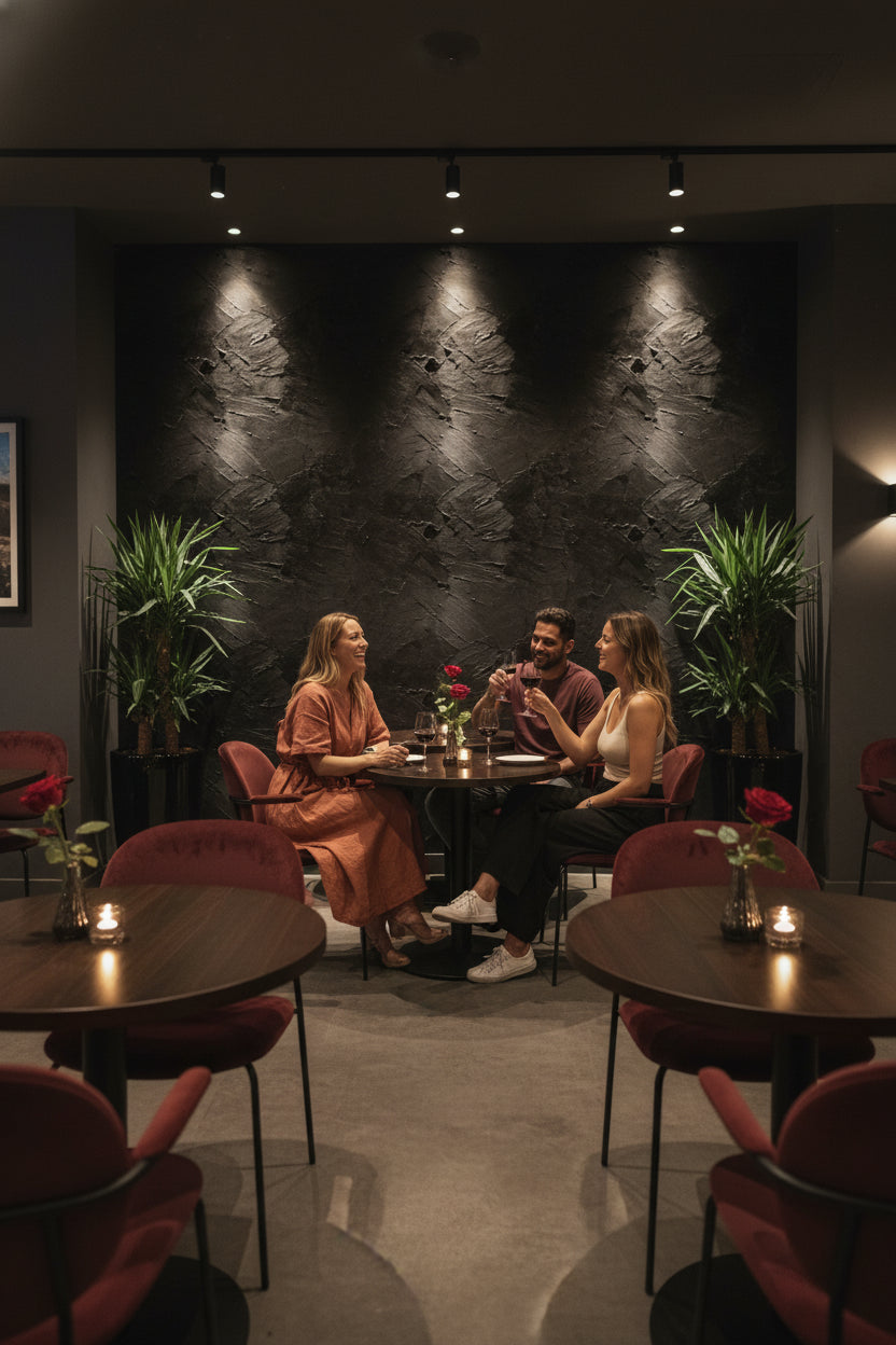 Siyah Desenli Sıva Efektli Duvar Kağıdı Modern Salon