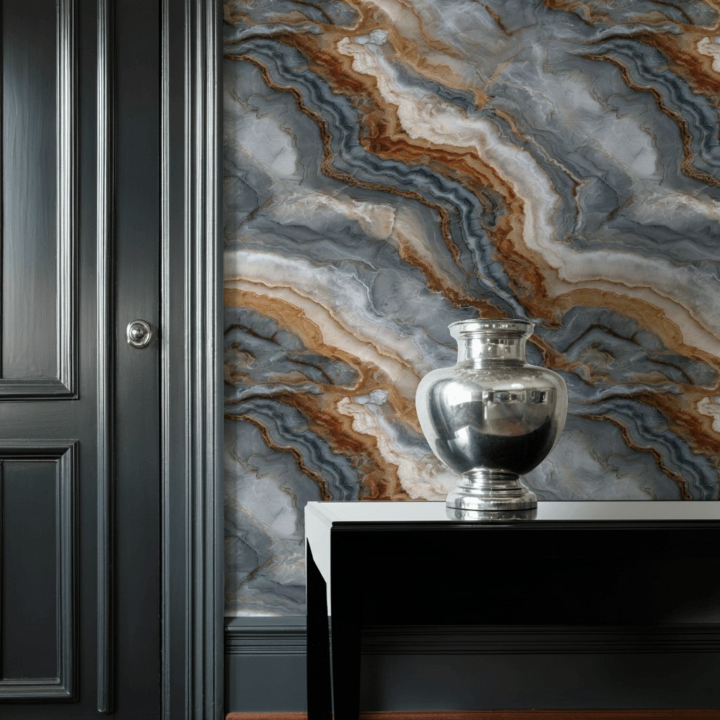 Mermer Desen Duvar Kağıdı Gri ve Kahverengi Modern
