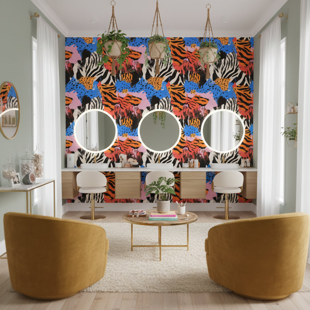 Renkli Zebra Desenli Duvar Kağıdı Modern Hayvan Teması