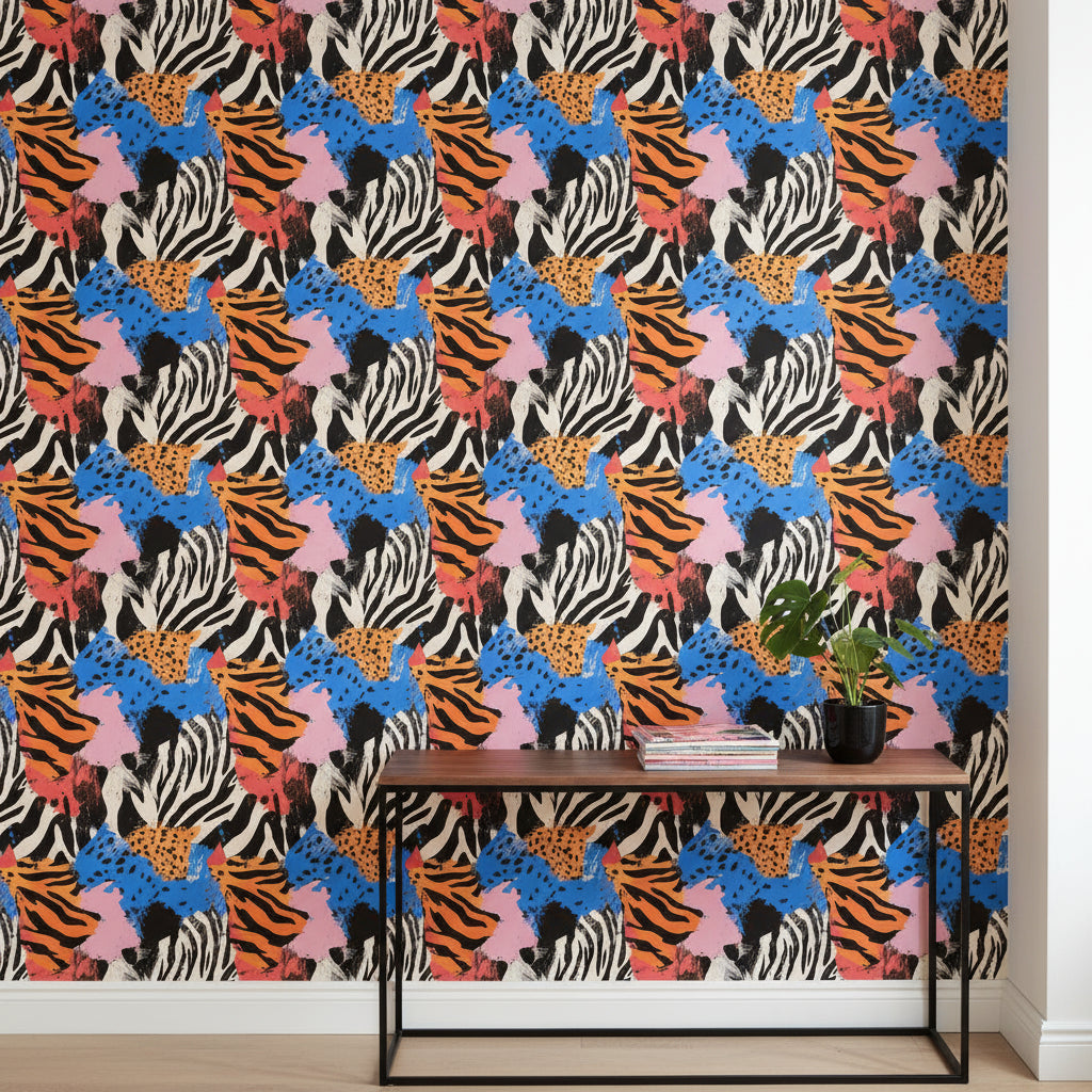 Renkli Zebra Desenli Duvar Kağıdı Modern Hayvan Teması