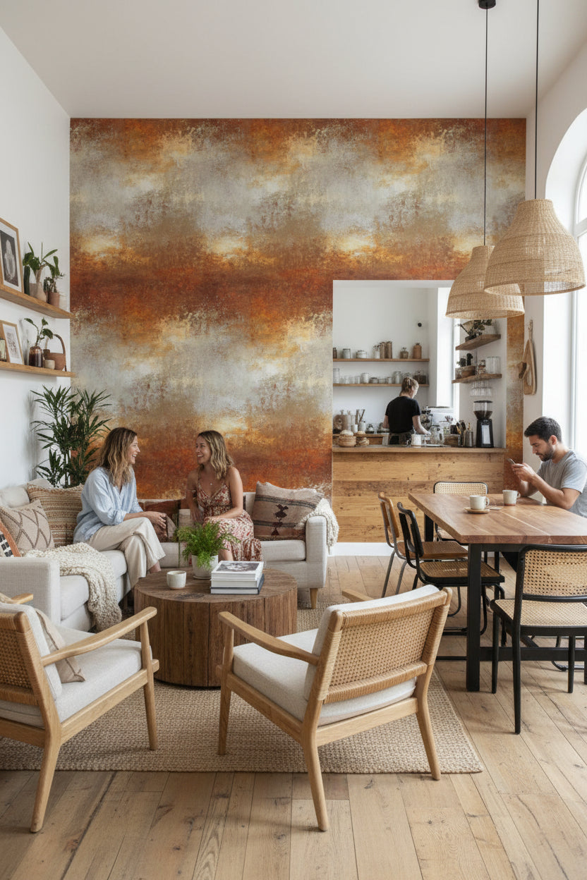Desenli Soyut Duvar Kağıdı Pas Rengi Modern Salon