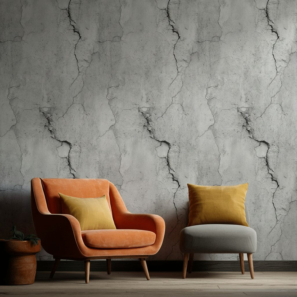 Beton Desenli Duvar Kağıdı Açık Gri Endüstriyel Salon