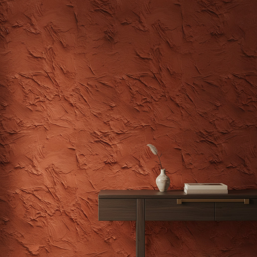 Terracotta Sıva Desenli Duvar Kağıdı Modern Salon Duvarı