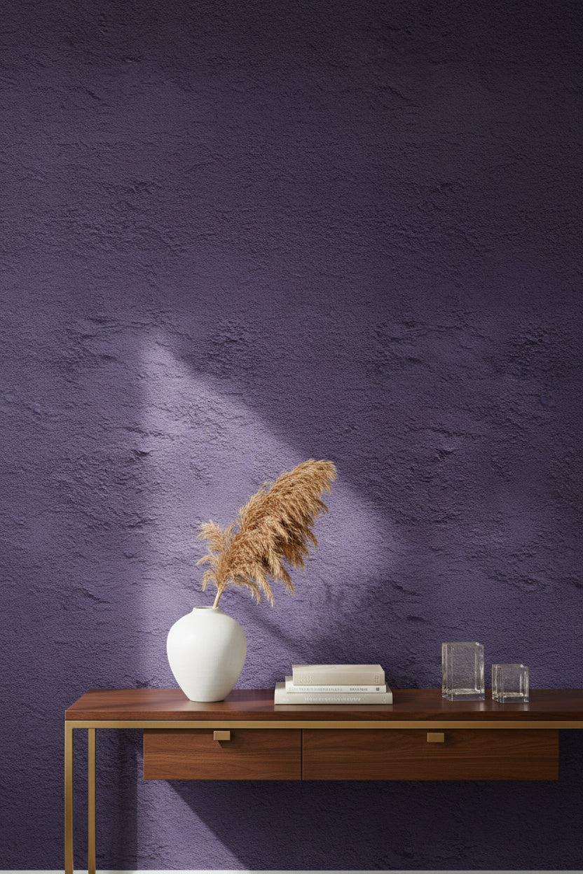 Mor Beton Görünümlü Duvar Kağıdı Modern Minimalist Salon