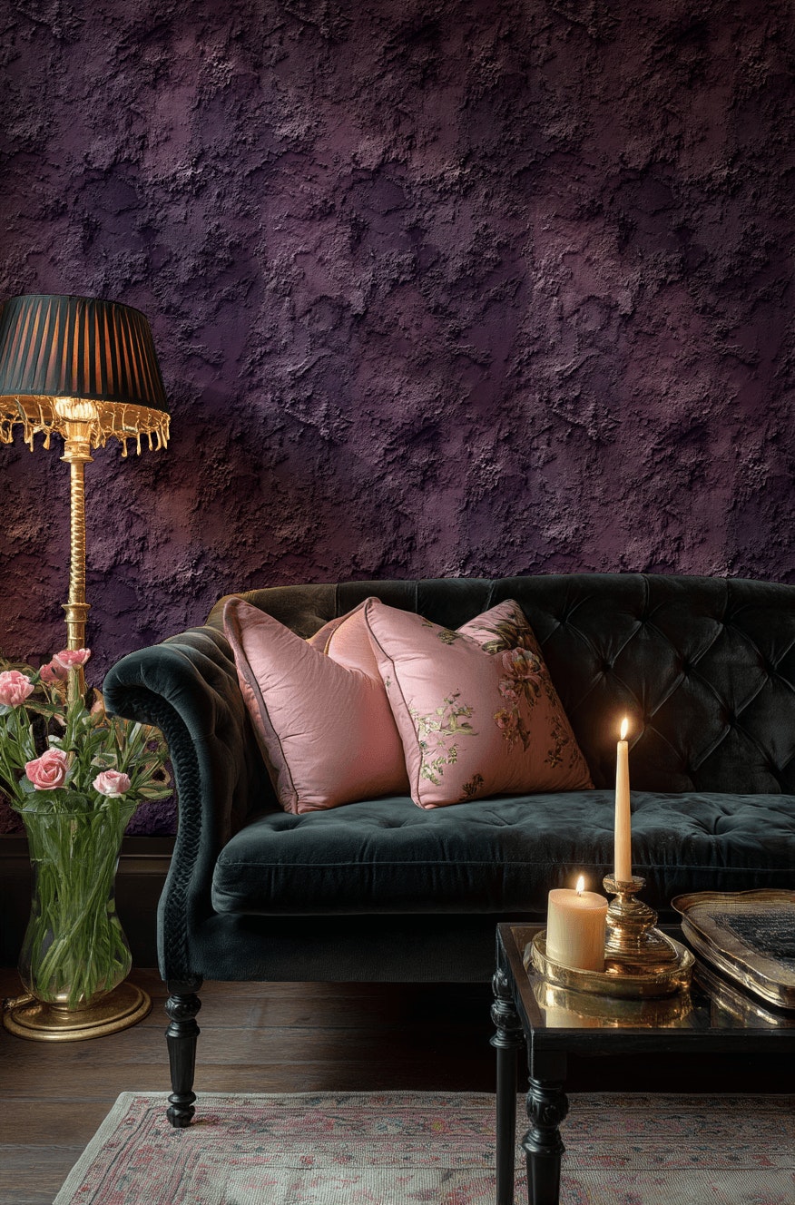 Mor Beton Görünümlü Duvar Kağıdı Modern Salon Duvar Dekoru