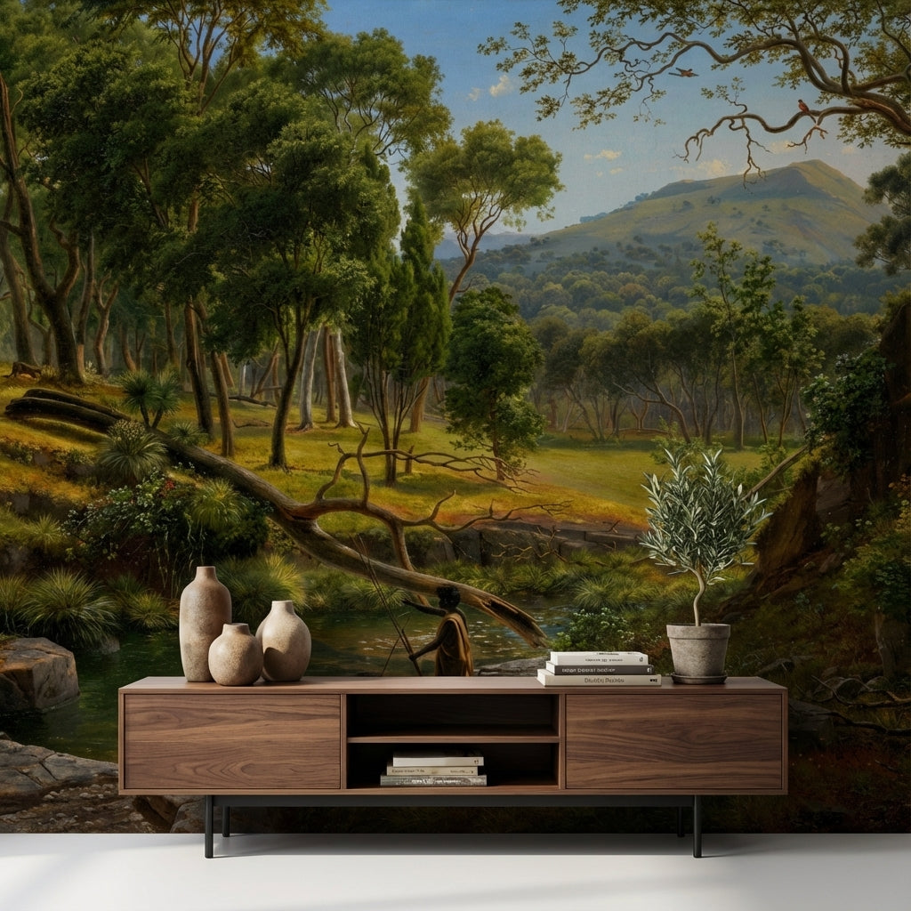Orman ve Dere Manzaralı Poster Duvar Kağıdı Yeşil Doğa