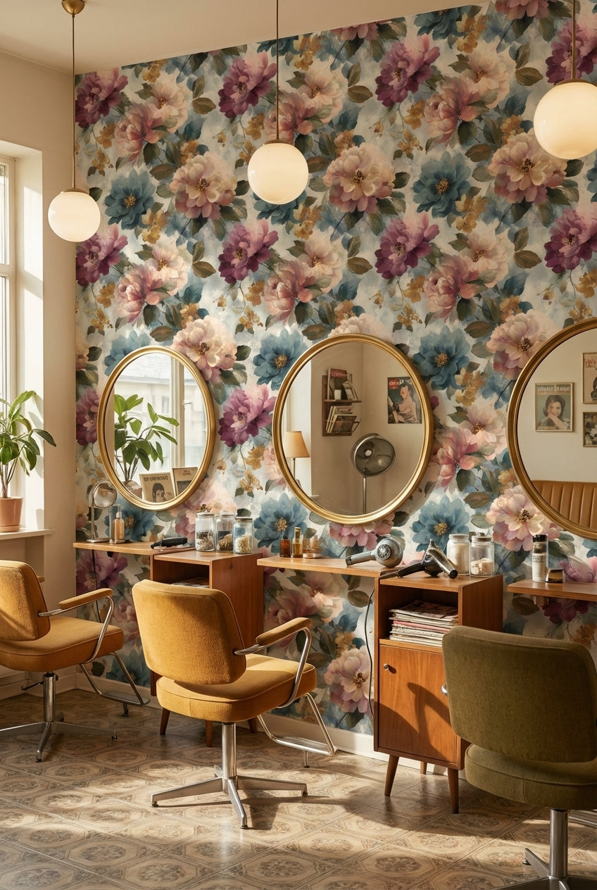 Suluboya Çiçek Desenli Duvar Kağıdı Pastel Renk Salon