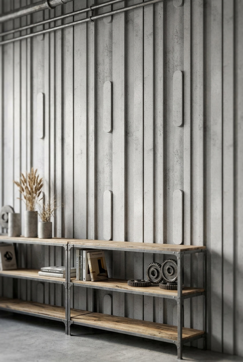 Beton Görünümlü Geometrik Duvar Kağıdı Gri Modern Salon