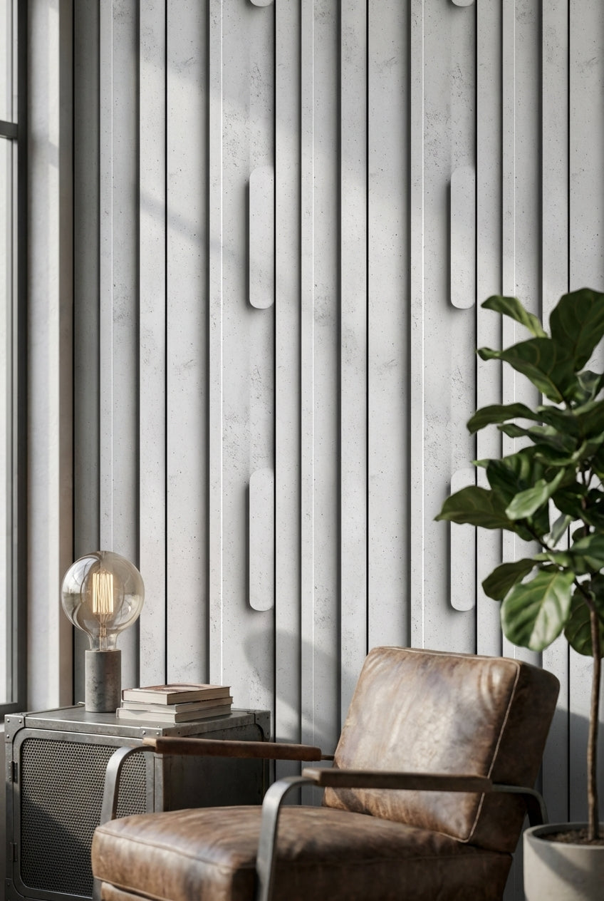 Beton Görünümlü Geometrik Duvar Kağıdı Gri Modern Salon