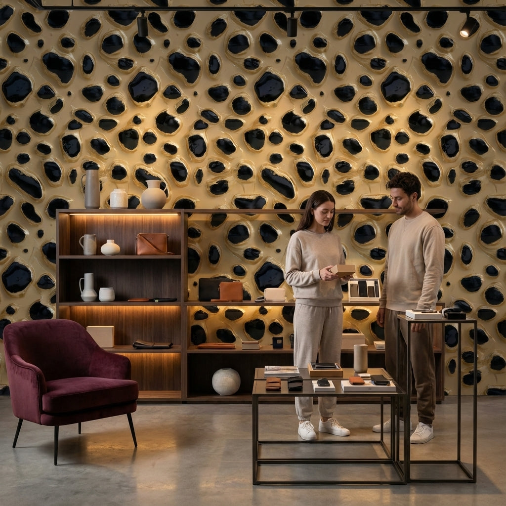 Leopar Desenli Duvar Kağıdı Bej Siyah Modern Salon