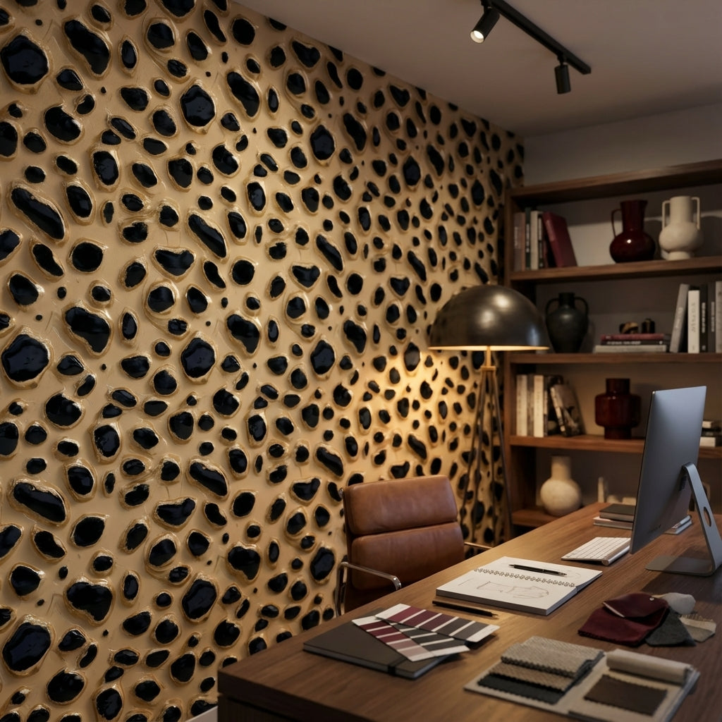 Leopar Desenli Duvar Kağıdı Bej Siyah Modern Salon