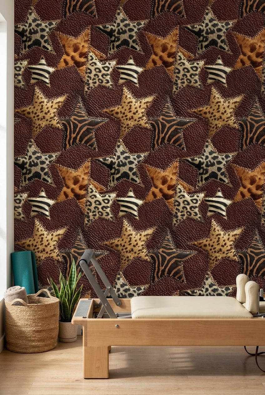 Leopar Zebra Desenli Duvar Kağıdı Kahverengi Modern Salon