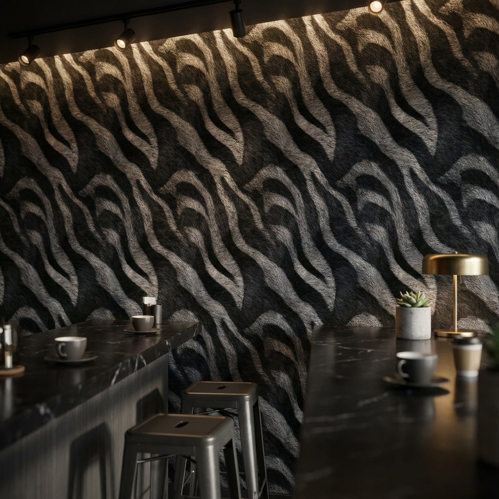 Zebra Desenli Duvar Kağıdı Siyah Beyaz Modern Salon