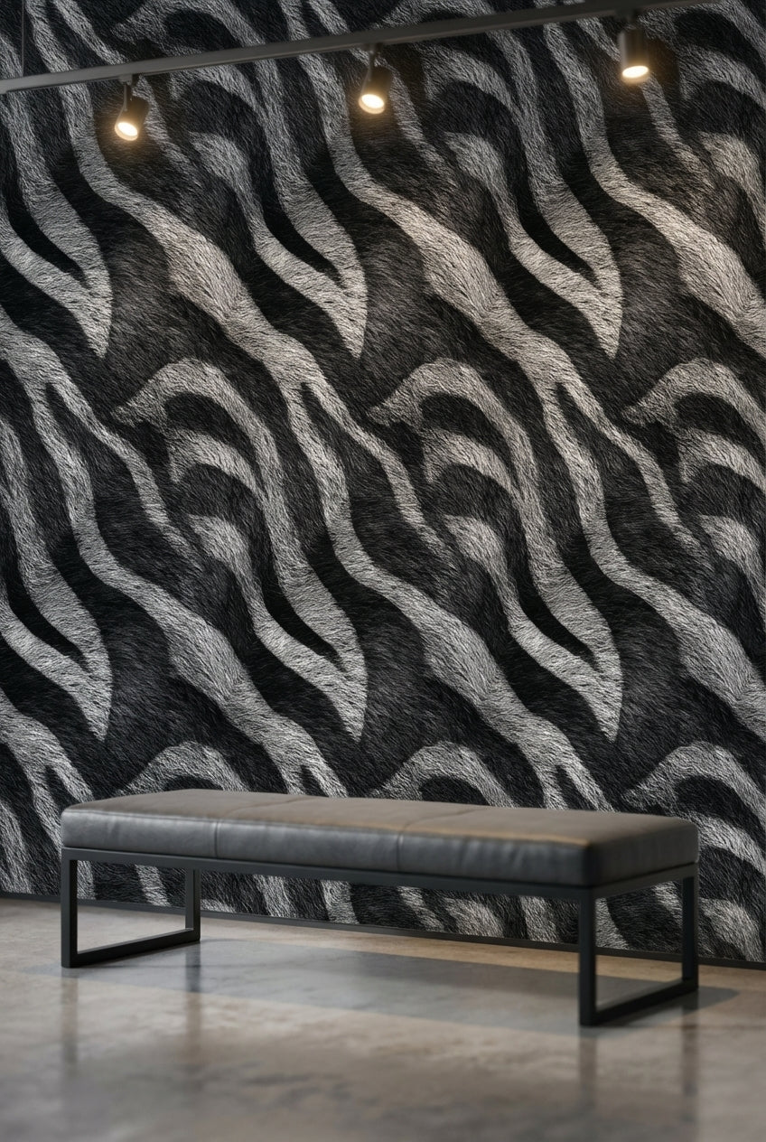Zebra Desenli Duvar Kağıdı Siyah Beyaz Modern Salon