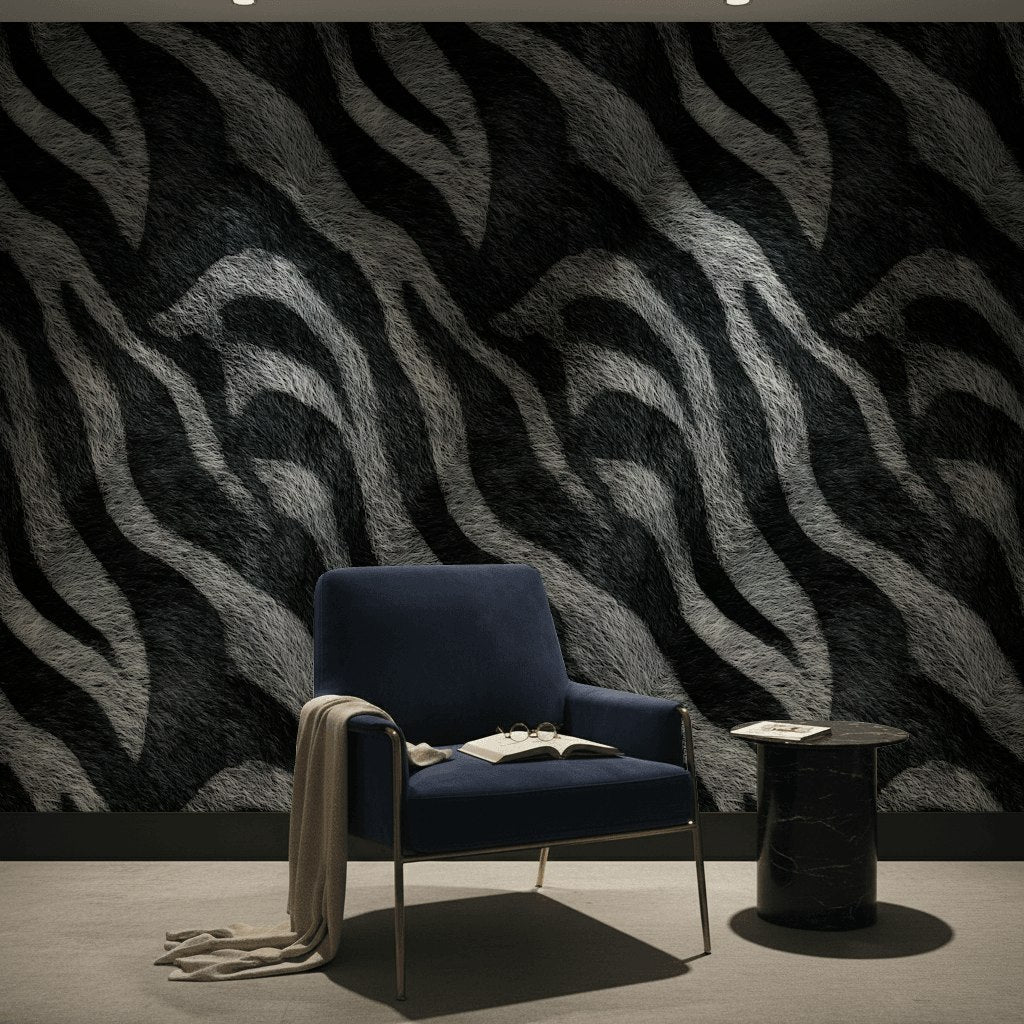 Zebra Desenli Duvar Kağıdı Siyah Beyaz Modern Salon