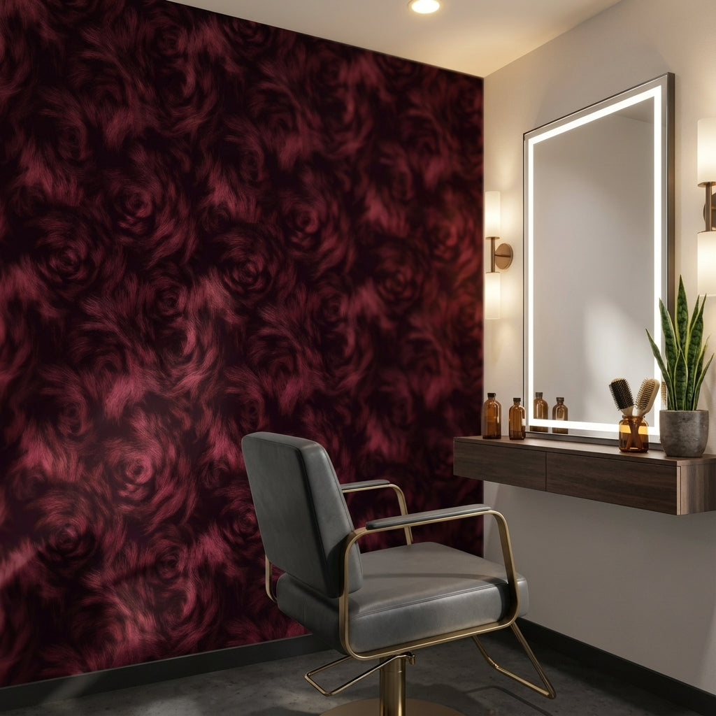 Bordo Gül Desenli Duvar Kağıdı Koyu Romantik Salon